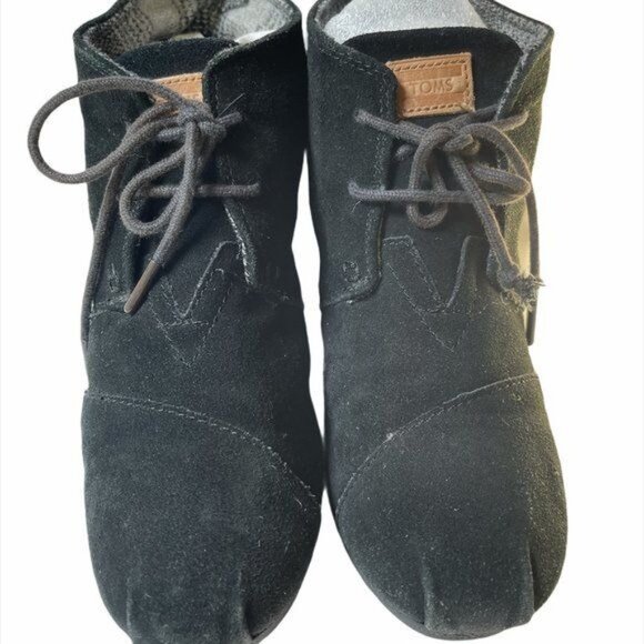 TOMS Desert Wedge Black Suede-Like Booties Size 8.5 - 300513 - Picture 3 of 8